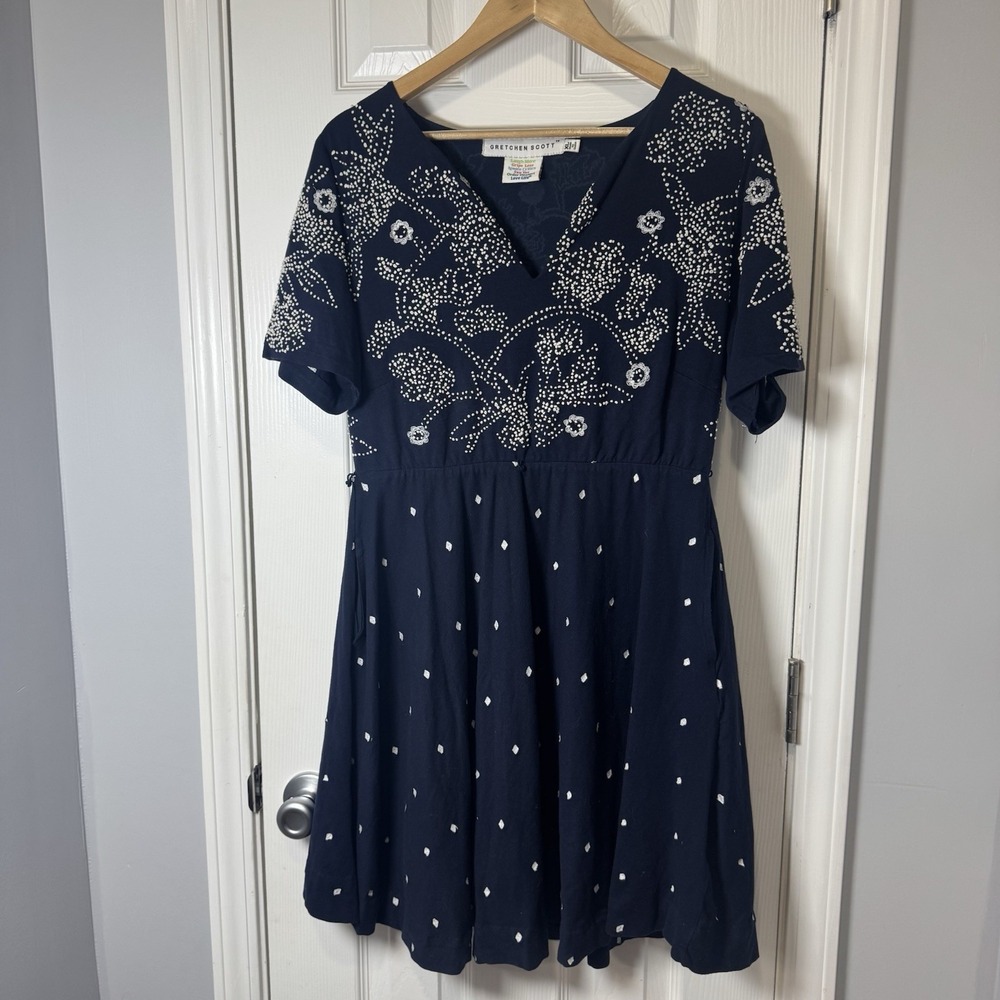 Gretchen Scott Navy Embroidered Dress XL no Belt